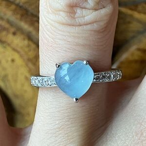 Genuine Aquamarine Sterling Silver Heart Ring Size 7